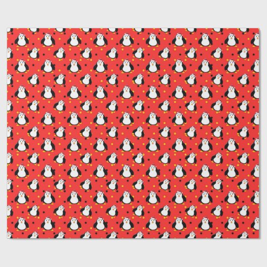 Pinguïns in kerststemming op rood cadeaupapier (Vlak)