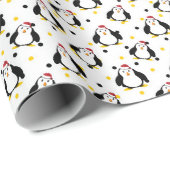 Pinguïns in kerststemming op witte inpakpapier (Rol Hoek)