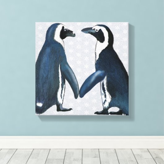 Pinguïns in liefde canvas afdruk (Insitu (Houten vloer))