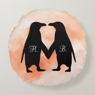 Pinguïns in liefde - voeg je initialen toe rond kussen