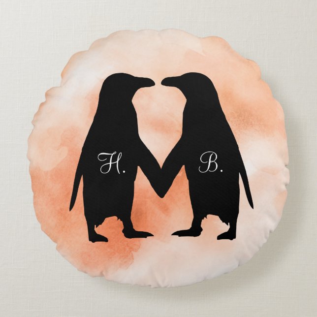 Pinguïns in liefde - voeg je initialen toe rond kussen (Voorkant)
