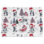 Pinguïns in Santa Hats Winter Scene Pattern Groot Cadeauzakje (Voorkant)