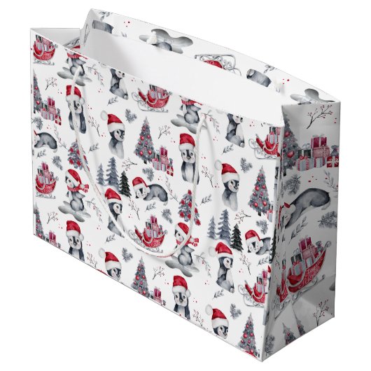 Pinguïns in Santa Hats Winter Scene Pattern Groot  Groot Cadeauzakje (Achterkant Gekanteld)