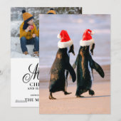 Pinguïns in Santa hoeden op het strand Feestdagenkaart (Voorkant / Achterkant)
