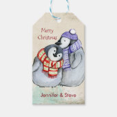 Pinguïns in winterscharven en Petten Cadeaulabel (Voorkant)