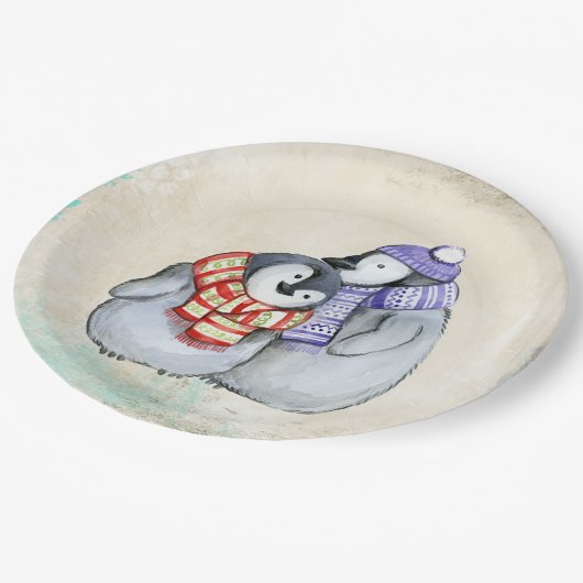 Pinguïns in winterscharven en Petten Papieren Bordje (Gekanteld)