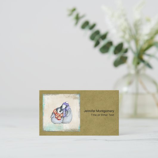 Pinguïns in winterscharven en Petten Visitekaartje (Staand voorkant)