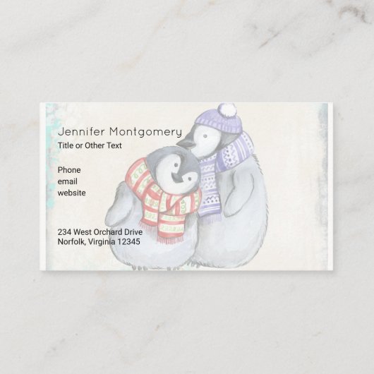 Pinguïns in winterscharven en Petten Visitekaartje (Achterkant)