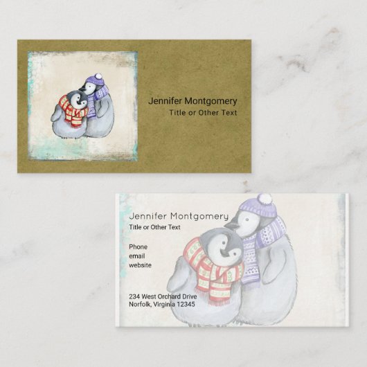 Pinguïns in winterscharven en Petten Visitekaartje (Voorkant / Achterkant)