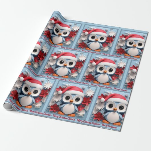 Pinguïns kerstcadeau met aangepaste naam te Schatt Cadeaupapier (Uitgerold)