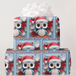 Pinguïns kerstcadeau met aangepaste naam te Schatt Cadeaupapier