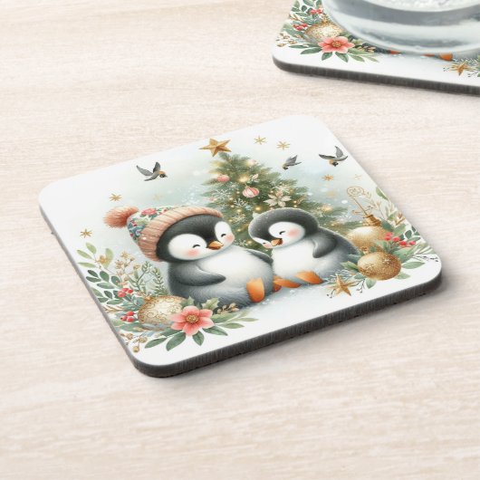 Pinguïns Kerstmis Bier Onderzetter (Linkerzijde)