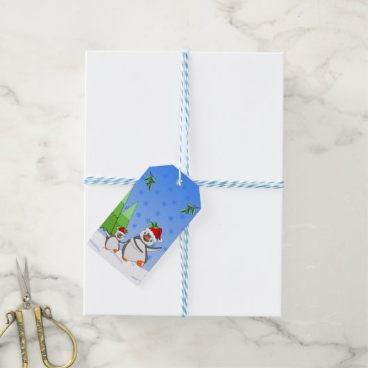 Pinguïns Kerstmis Cadeaulabel (Met Touw)