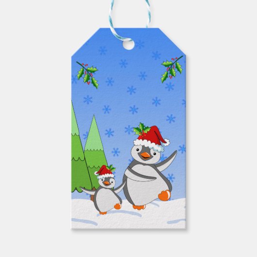 Pinguïns Kerstmis Cadeaulabel (Voorkant)
