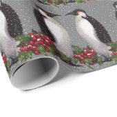 pinguïns: Kerstmis: Holly, Snowflakes: Kunst Cadeaupapier (Rol Hoek)
