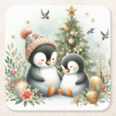 Pinguïns Kerstmis Kartonnen Onderzetters (Voorkant)
