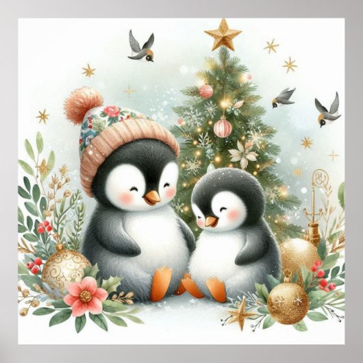Pinguïns Kerstmis Poster (Voorkant)