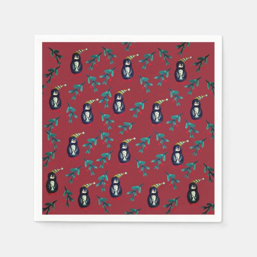 Pinguïns Kerstmis Servet (Voorkant)