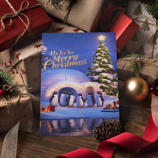 Pinguïns Kerstviering Briefkaart
