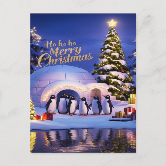 Pinguïns Kerstviering Briefkaart (Voorkant)