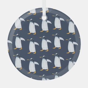 Pinguïns: kleine donkere Waterverf Glas Ornament