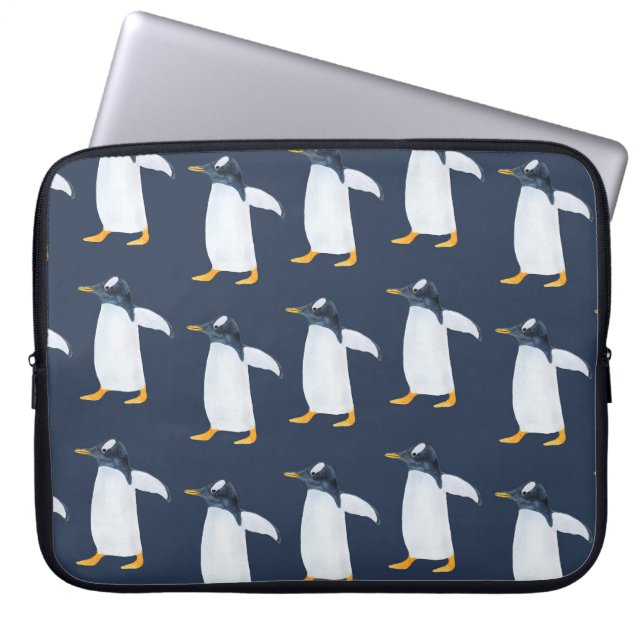 Pinguïns: kleine donkere Waterverf Laptop Sleeve (Voorkant)