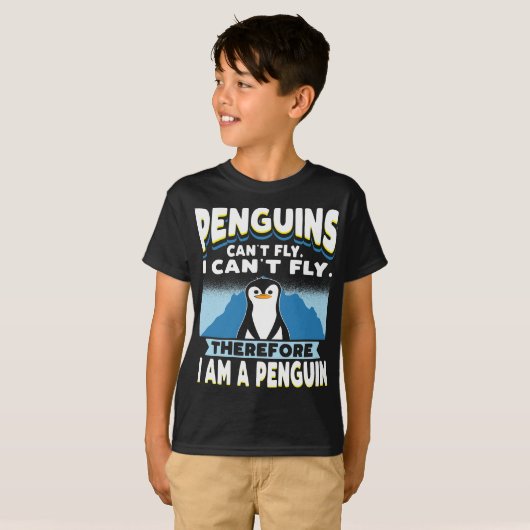 Pinguïns kunnen niet vliegen met Funny Penguin Boy T-shirt (Voorkant volledig)