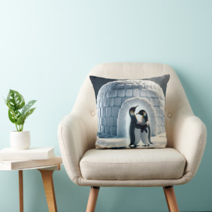 Pinguïns langzaam dansen bij iglo kussen
