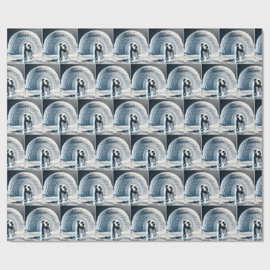 Pinguïns langzaam dansen cadeaupapier (Vlak)