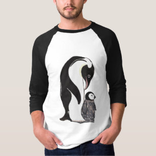 Pinguins Mannen Raglan Shirt, wit en zwart T-shirt