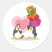 pinguïns met Cadeaus met cadeautjes Ronde Sticker (Voorkant)