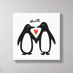 Pinguïns met handpalen voor een paar aangepaste I Canvas Afdruk