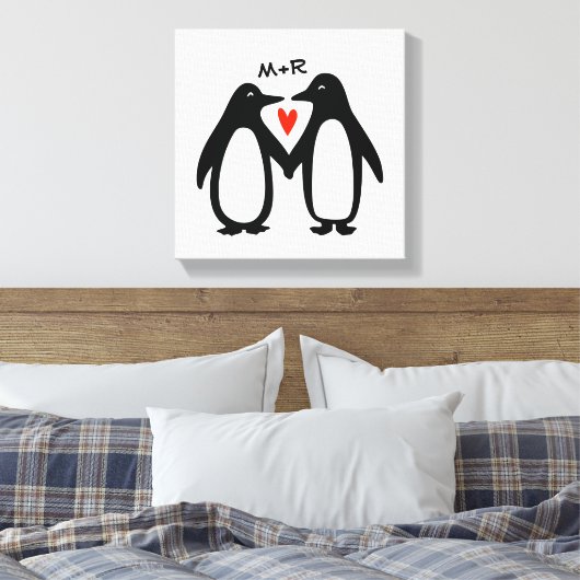 Pinguïns met handpalen voor een paar aangepaste In Canvas Afdruk (Insitu (Slaapkamer))
