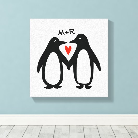 Pinguïns met handpalen voor een paar aangepaste In Canvas Afdruk (Insitu (Houten vloer))
