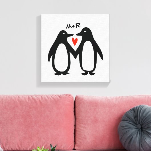 Pinguïns met handpalen voor een paar aangepaste In Canvas Afdruk (Insitu (Woonkamer))
