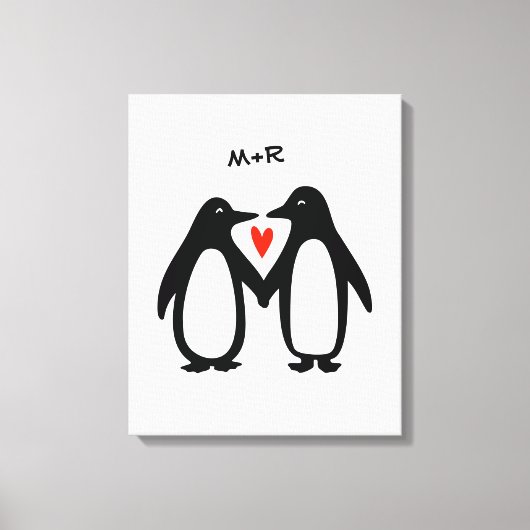 Pinguïns met handpalen voor een paar aangepaste In Canvas Afdruk (Voorkant)