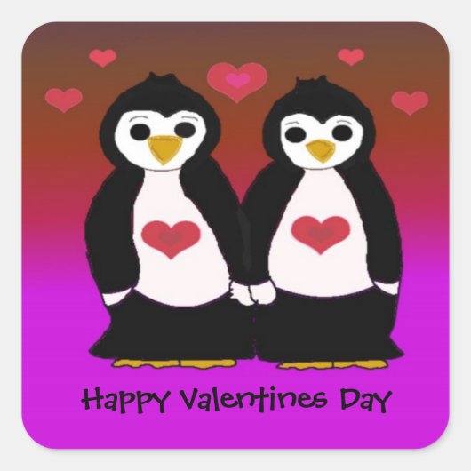 Pinguïns met Harten Vierkante Sticker (Voorkant)