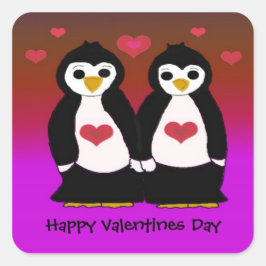Pinguïns met Harten Vierkante Sticker