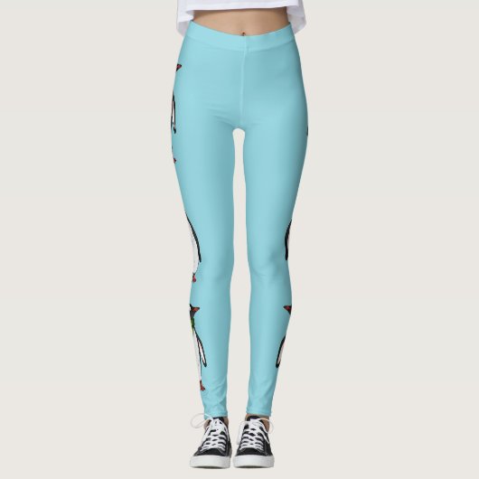 Pinguïns met kerst op blauw leggings (Voorkant)