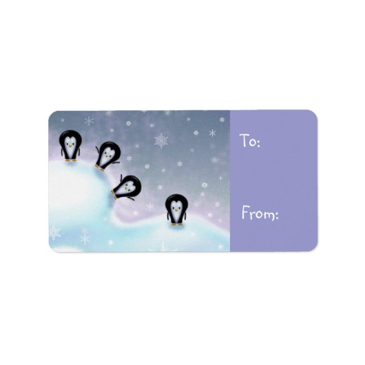 Pinguïns met kerstcadeautjes etiket (Voorkant)