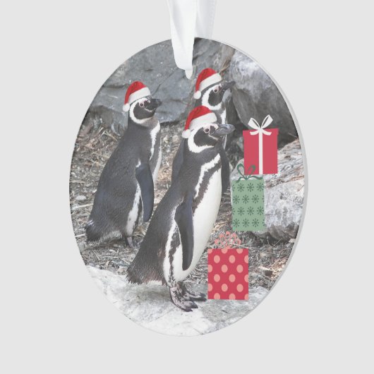 Pinguïns met kerstfeestdag ornament (voorkant)