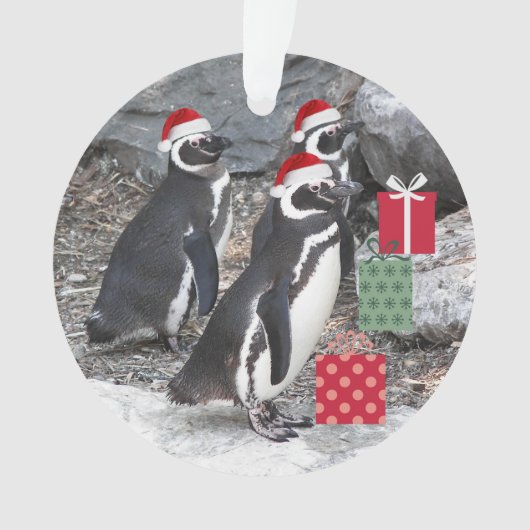 Pinguïns met kerstfeestdag ornament (voorkant)