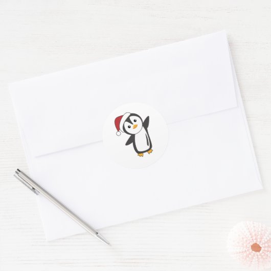 Pinguïns met kerstwinterpinguïns ronde sticker (Envelop)