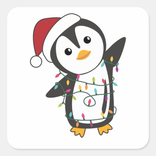 Pinguïns met kerstwinterpinguïns vierkante sticker (Voorkant)