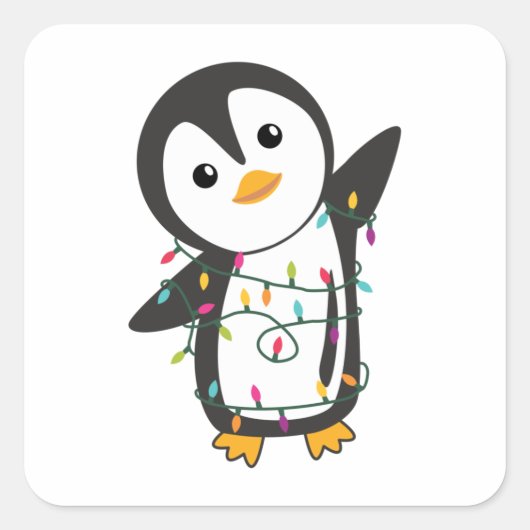 Pinguïns met kerstwinterpinguïns vierkante sticker (Voorkant)