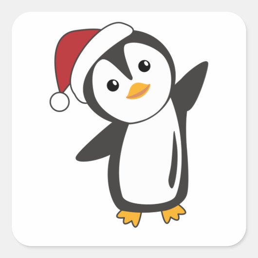 Pinguïns met kerstwinterpinguïns vierkante sticker (Voorkant)