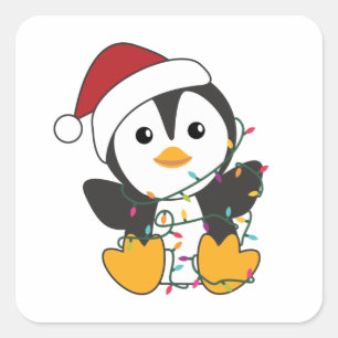 Pinguïns met kerstwinterpinguïns vierkante sticker