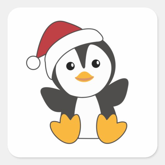 Pinguïns met kerstwinterpinguïns vierkante sticker (Voorkant)