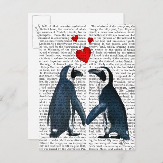 pinguïns met liefdesharten briefkaart (Voorkant / Achterkant)
