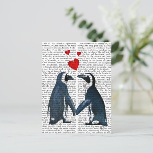 pinguïns met liefdesharten briefkaart (Staand voorkant)
